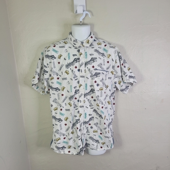 Good Vibes Shirt Men's XL Button Up Slim Fitting New York Short Sleeve Casual - Picture 9 of 9